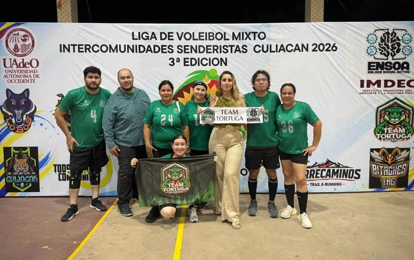 Team Tortuga demuestra su entusiasmo por el voleibol al sumarse a la justa deportiva que reúne a comunidades senderistas de Culiacán. Foto: Ayuntamiento de Culiacán